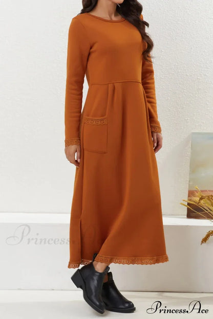 Pocketed Lacework Hem Dress