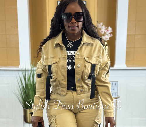 Power Play Cropped Jacket (Khaki/Black)