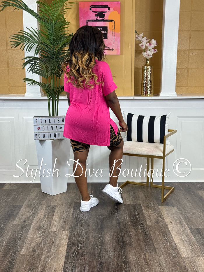 Print Me Pretty Biker Set (Hot Pink/Brown Cheetah)