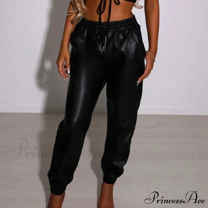 PU Leather Fashion Elegant Office Pants