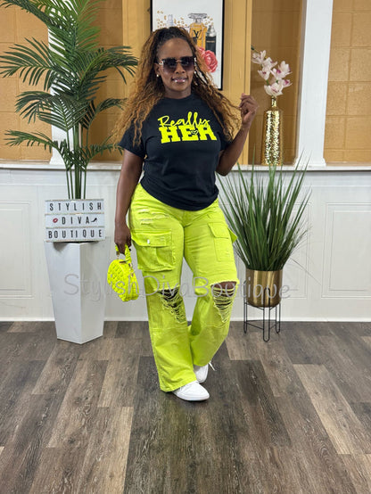 Really HER Graphic Tee (Neon Yellow Print)