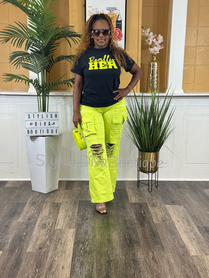 Really HER Graphic Tee (Neon Yellow Print)