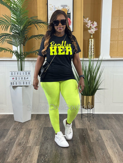 Really HER Graphic Tee (Neon Yellow Print)