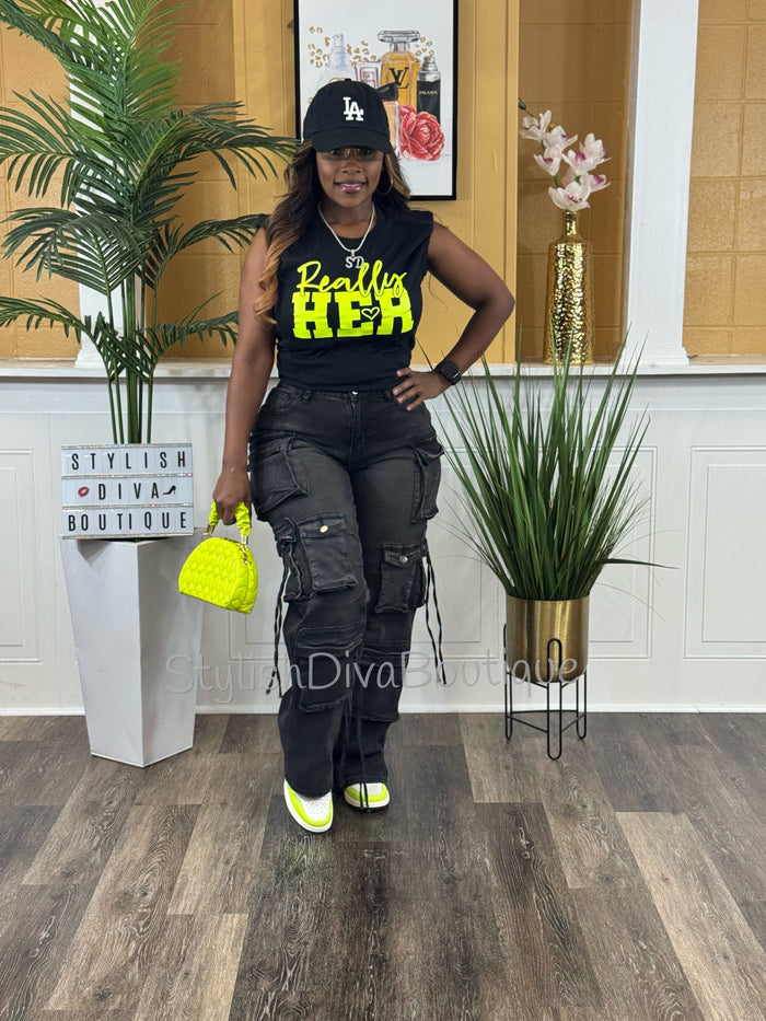 Really HER Graphic Tee (Neon Yellow Print)