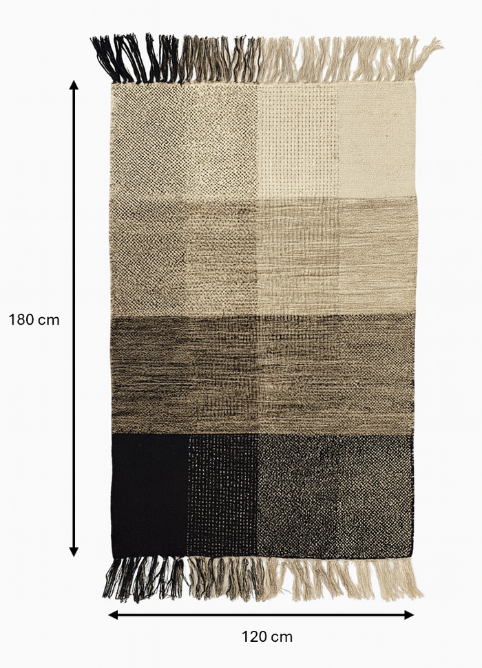 REISA - Tapis rectangulaire en coton avec motifs marrons et écrus 120 x 180 cm