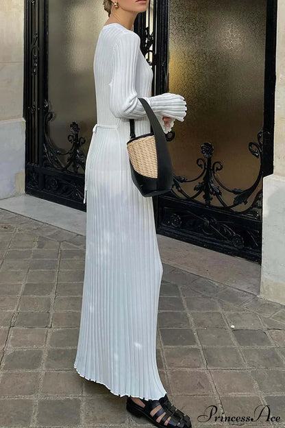Ribbed Knit Tie Waist Dress