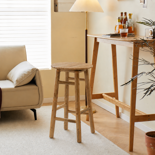 SAMARINA - Lot de 2 tabourets de bar en bois de bambou massif
