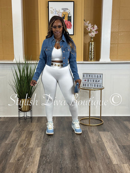 Seamless Ribbed High Waist Leggings (White)