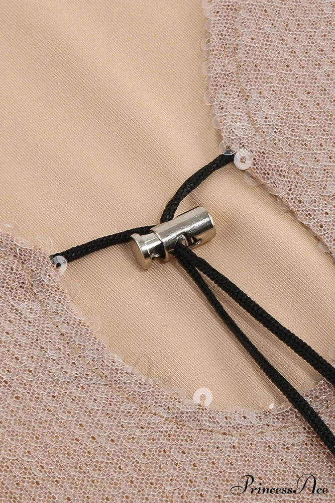 Sequins V Neck Flares Sleeve Pack Hip Dress