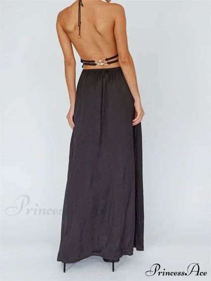Sexy Women Halter Tie-up Sleeveless Backless Solid Color Cocktail Formal Party Ruched Vestidos