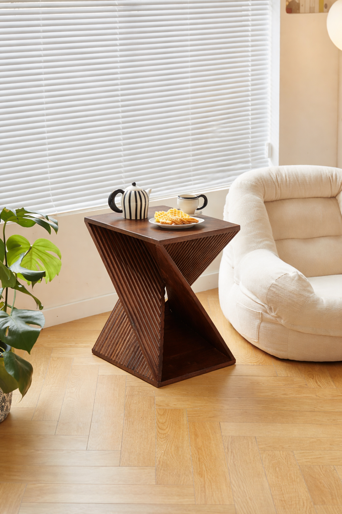 SIMIA - Table appoint bout de canapé en bois de manguier foncé