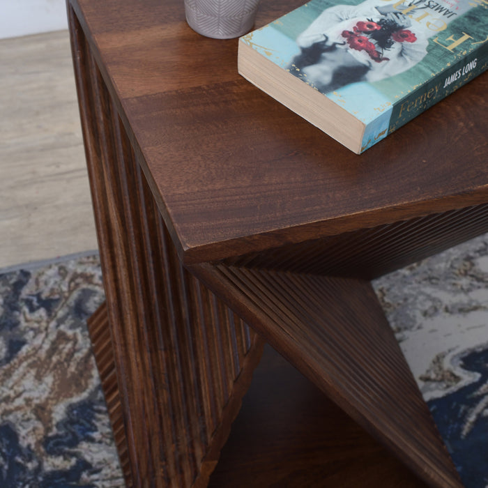 SIMIA - Table appoint bout de canapé en bois de manguier foncé