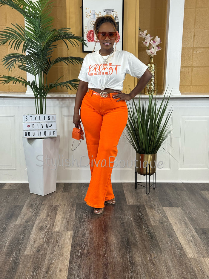 Sis Is Killing It Graphic Tee (White Shirt/Orange Print)