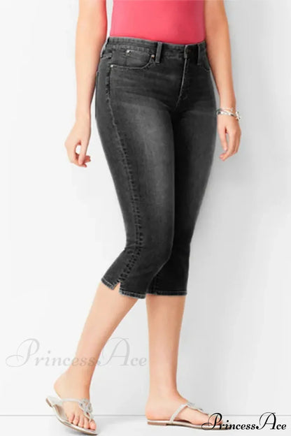 Skinny Knee Length Woman's Cropped Trousers Women Elastic High Waist Mom Oversize Blue Denim Pants Ladies Jean