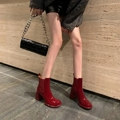 Slip On Ankle Heel Rain Booties