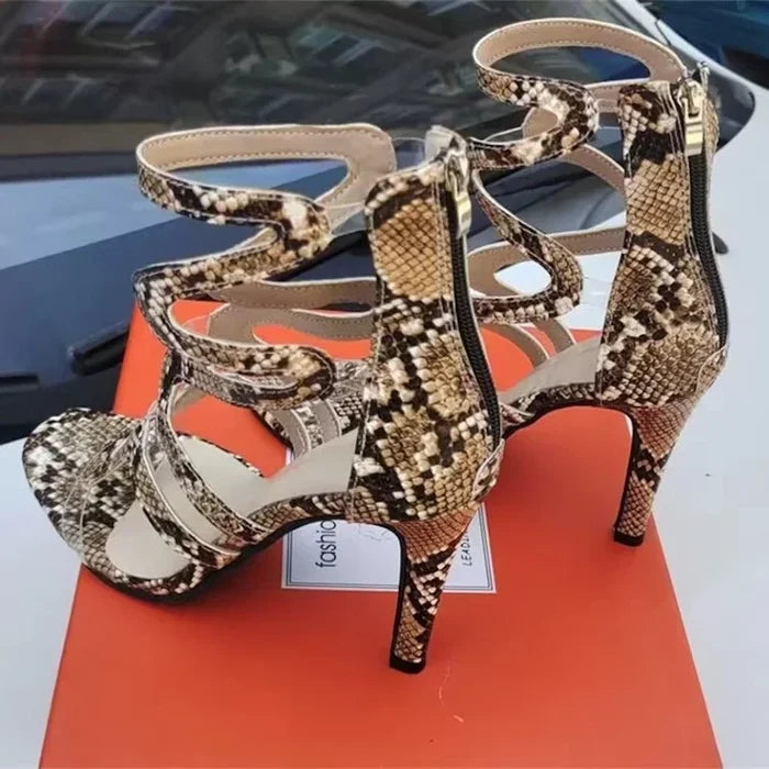 Snake Print Cut Out High Heel Stiletto Sandals