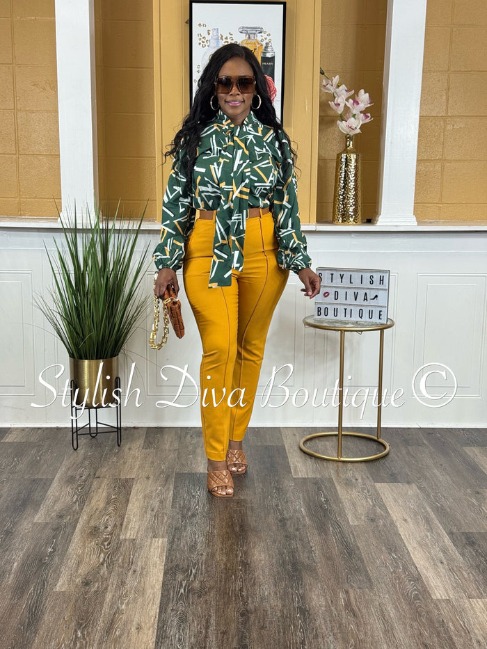 Sophia Bow Blouse Top (Green/Mustard/Black/White)