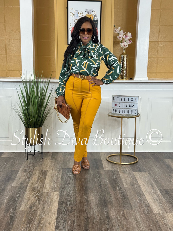 Sophia Bow Blouse Top (Green/Mustard/Black/White)