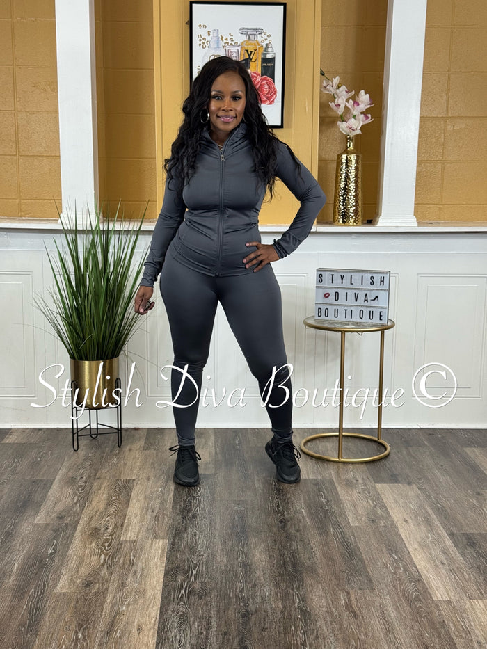 Sporty Girl 4 Piece Active Set (Charcoal Grey)