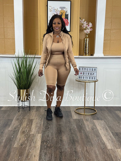 Sporty Girl 4 Piece Active Set (Khaki)