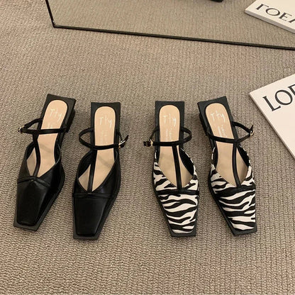 Square T-Strap Flat Mules