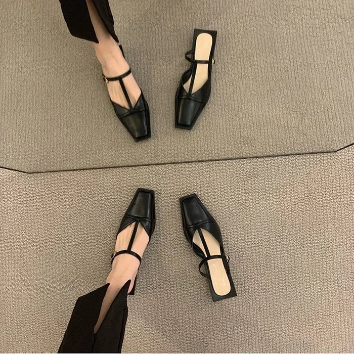 Square T-Strap Flat Mules