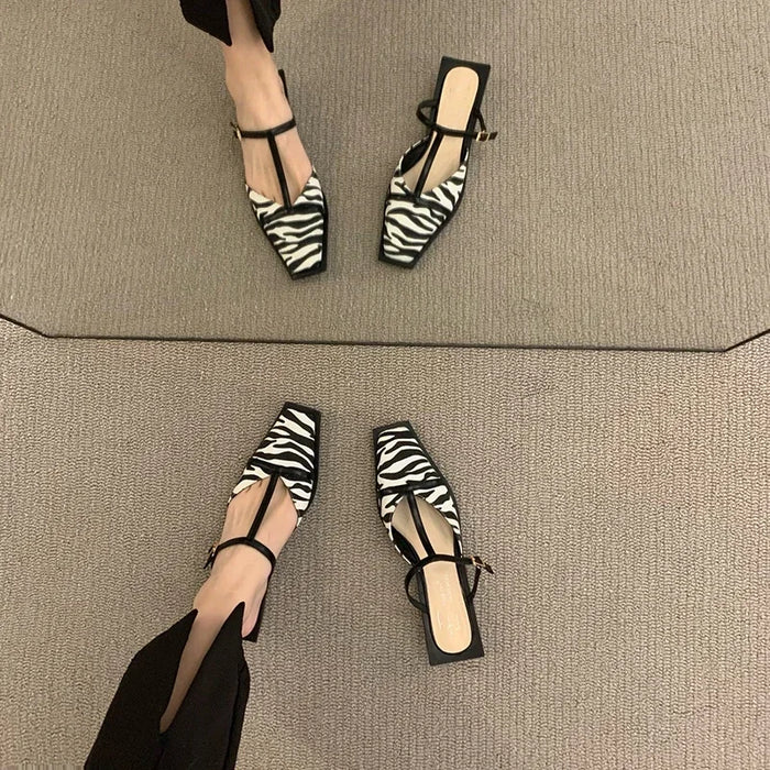 Square T-Strap Flat Mules