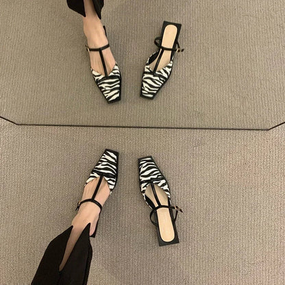 Square T-Strap Flat Mules