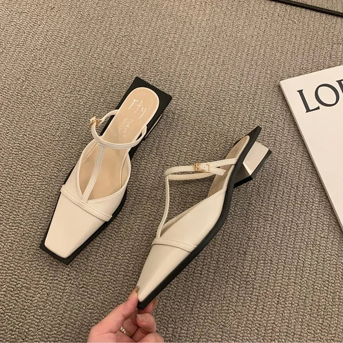 Square T-Strap Flat Mules