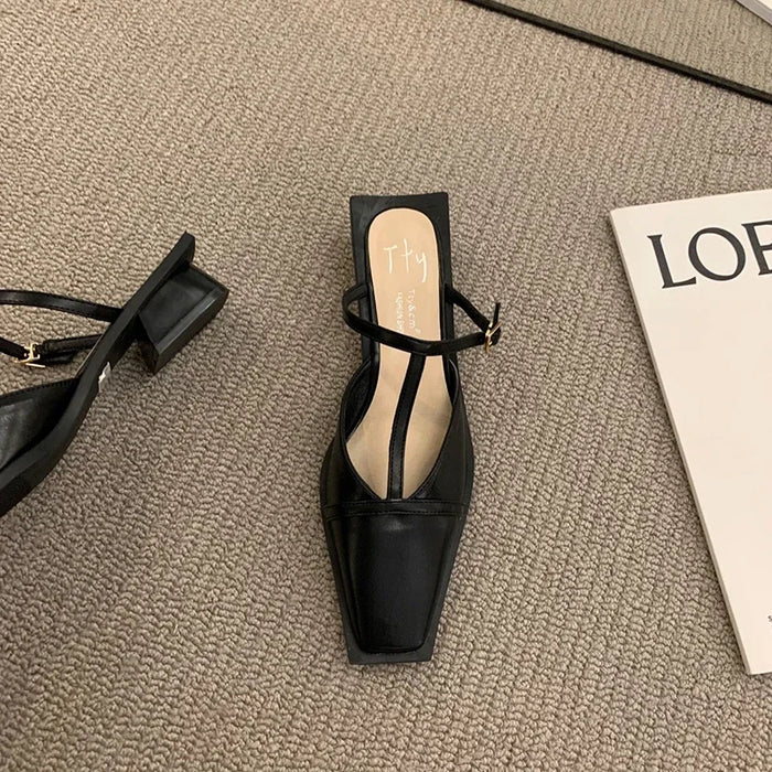Square T-Strap Flat Mules