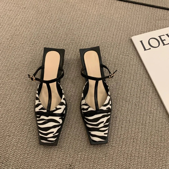 Square T-Strap Flat Mules