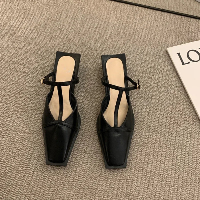 Square T-Strap Flat Mules