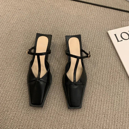 Square T-Strap Flat Mules