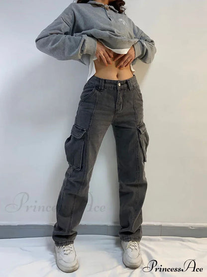 Straight High Waist Vintage Cargo Trousers