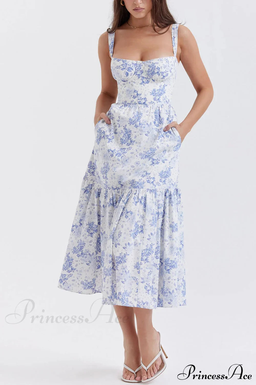 Strap A-Hem Stylish Floral Midi Dress