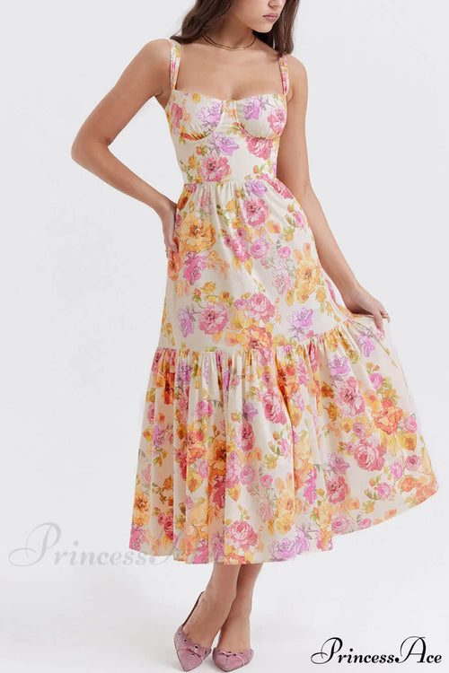 Strap A-Hem Stylish Floral Midi Dress