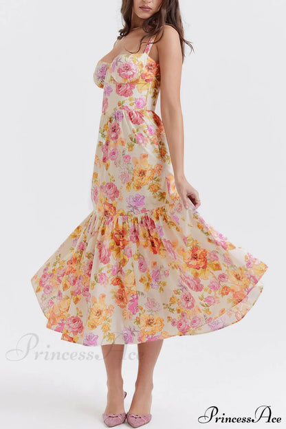 Strap A-Hem Stylish Floral Midi Dress