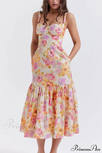 Strap A-Hem Stylish Floral Midi Dress