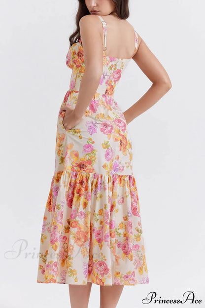 Strap A-Hem Stylish Floral Midi Dress