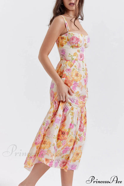 Strap A-Hem Stylish Floral Midi Dress