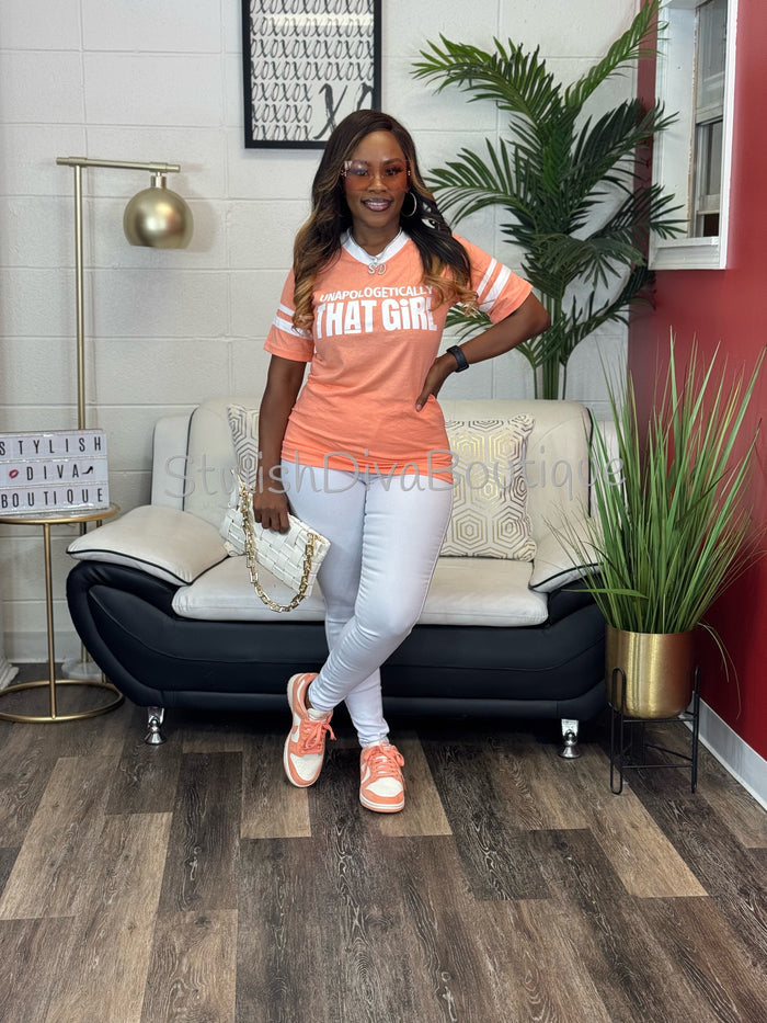 Unapologetically THAT GIRL Varsity Tee (Peach)