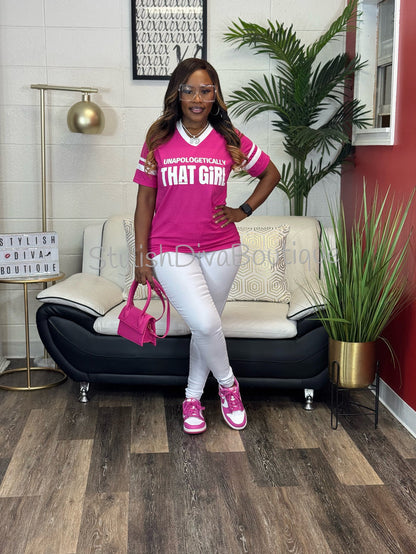 Unapologetically THAT GIRL Varsity Tee (Power Pink)