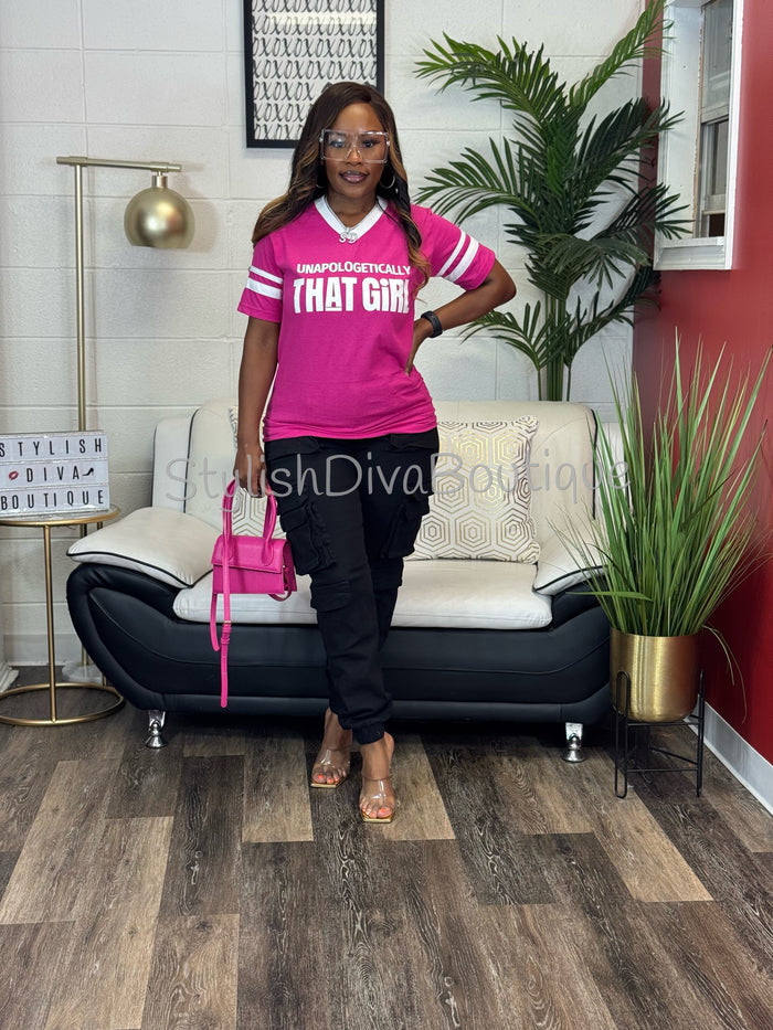 Unapologetically THAT GIRL Varsity Tee (Power Pink)