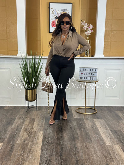 Venezia L/S Collared Bodysuit up to 3XL (Mocha)