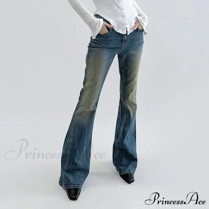 Vintage Denim Flare For Women Fashion Streetwear High Waist Hit Color Slim Female Autumn Jean
