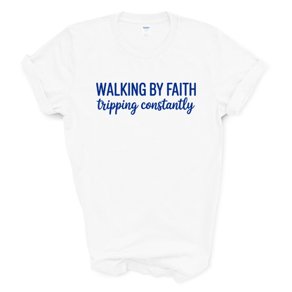 Walking By Faith Graphic Tee (Royal Blue Print)