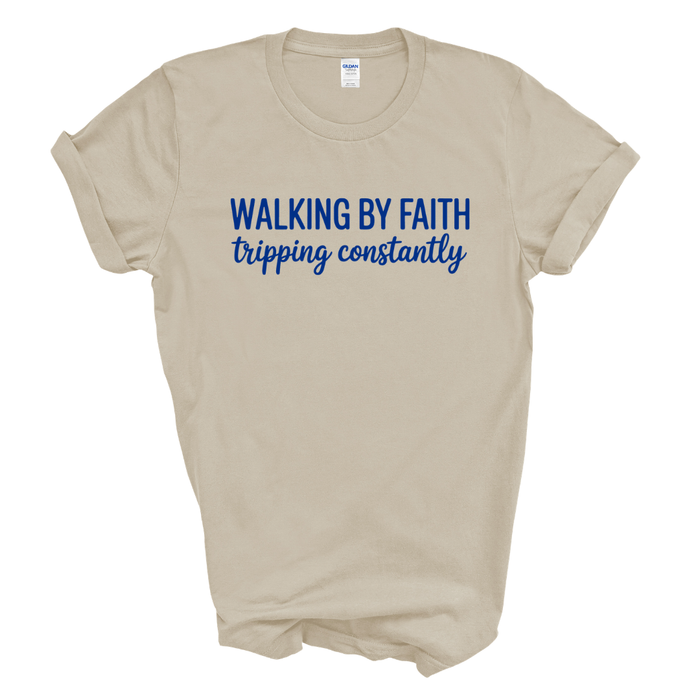 Walking By Faith Graphic Tee (Royal Blue Print)