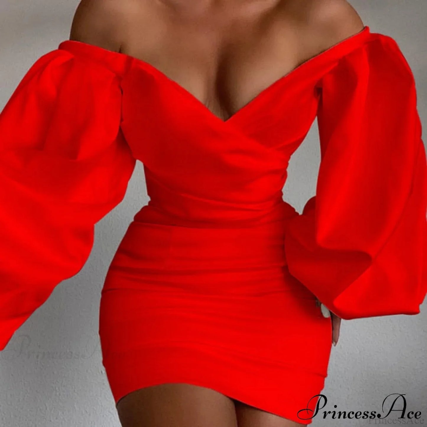 White Off Shoulder Puff Long Sleeve Satin Dress