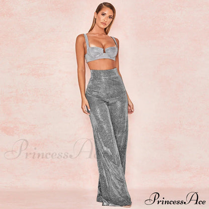 Wide Leg High Waist Vintage Bright Silk Casual Pants