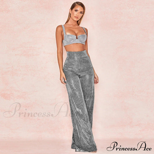 Wide Leg High Waist Vintage Bright Silk Casual Pants